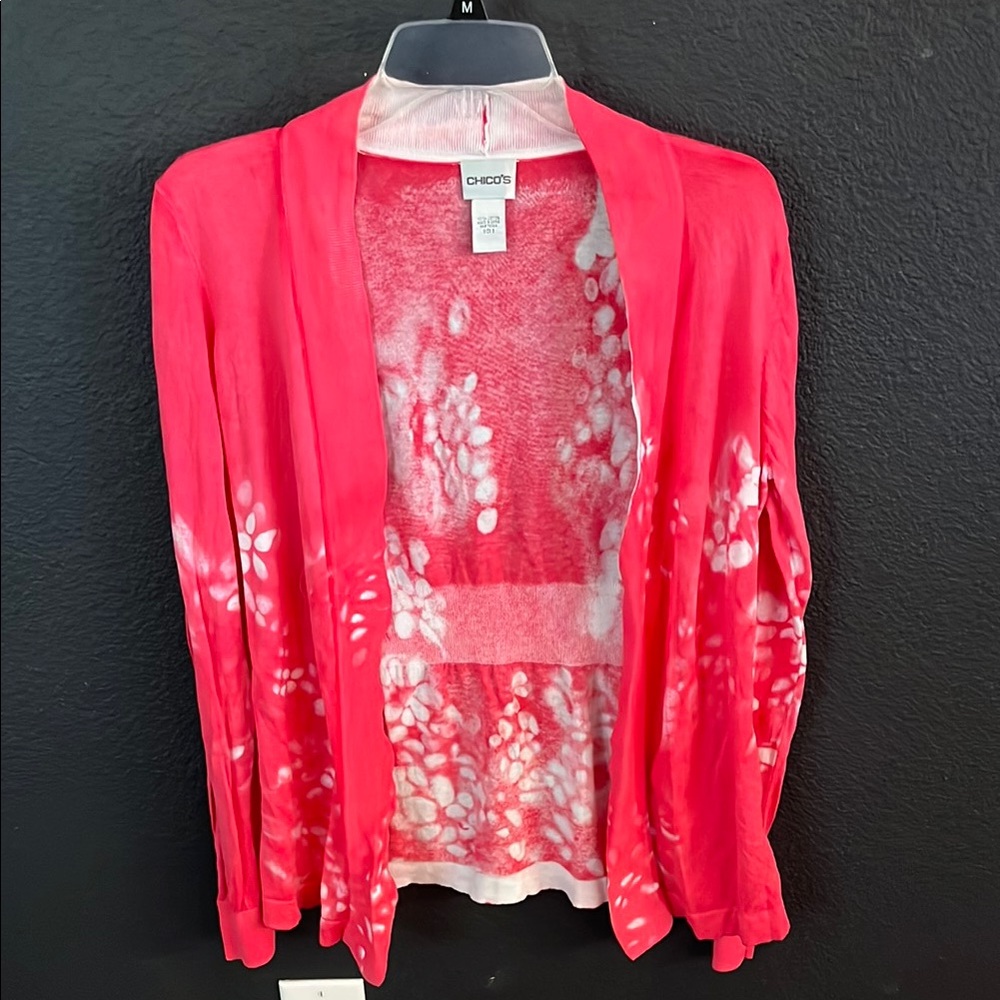 Women’s Chico's Pink Cardigan with Floral Elegance